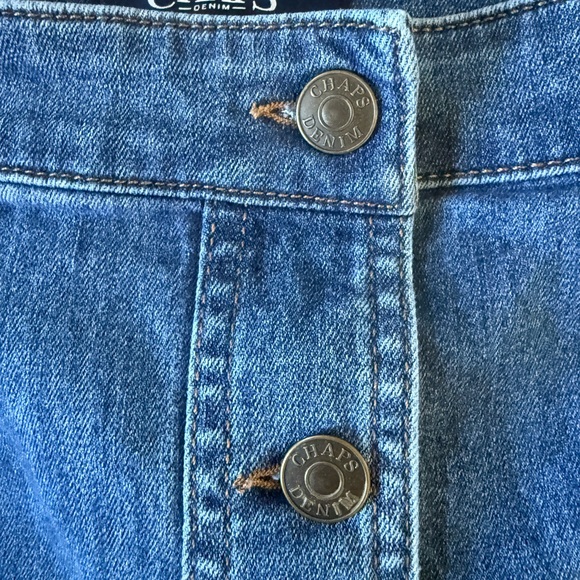 Chaps Denim Button Front A-Line Skirt Size 12 Classic Blue Jean Skirt - Picture 6 of 7